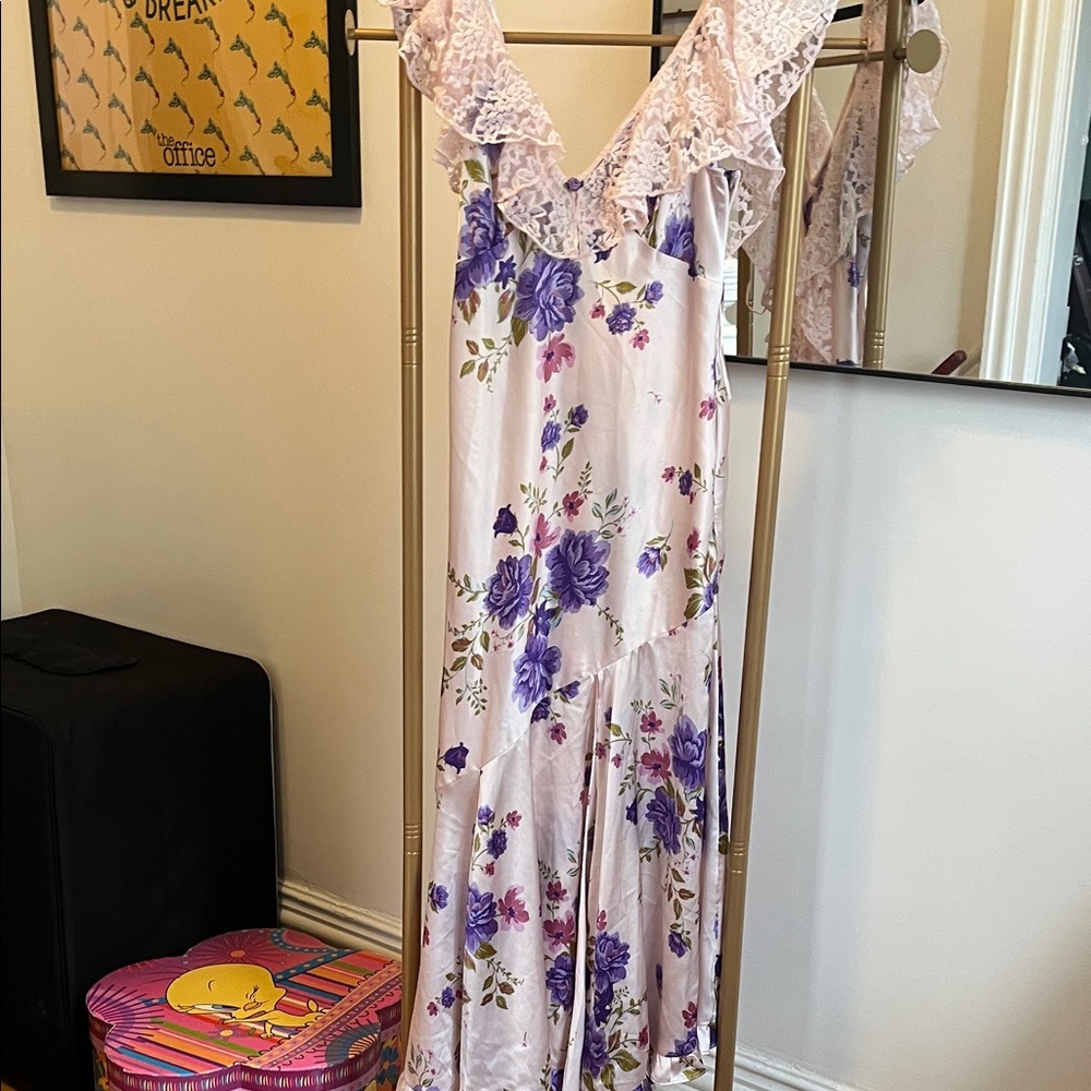 Free People Lavender Floral Ruffle Midi Dress